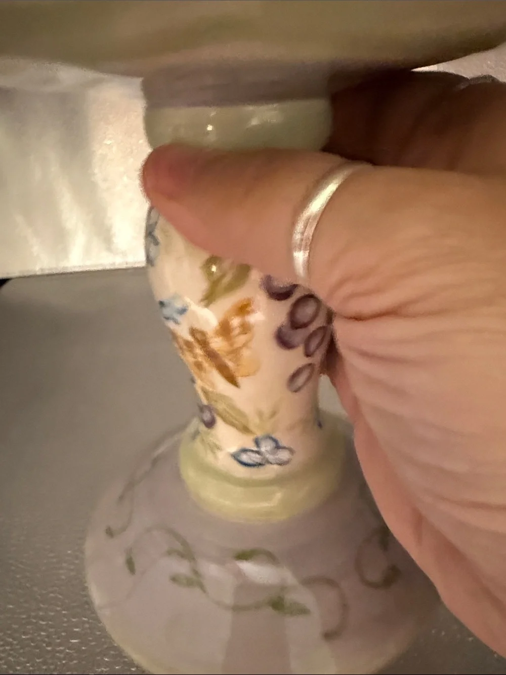 Hand-Painted Floral Ceramic Pillar Candle Holder in Soft Pastels